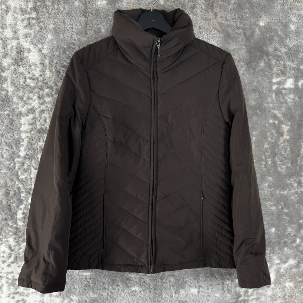 Kenneth Cole Size S Duck Down Mock Neck Outdoor Jacket Brown Full Zip Long Sleev